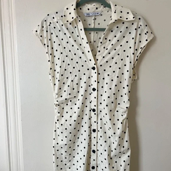 Zara business casual black and white polka dot dress - Picture 2 of 5